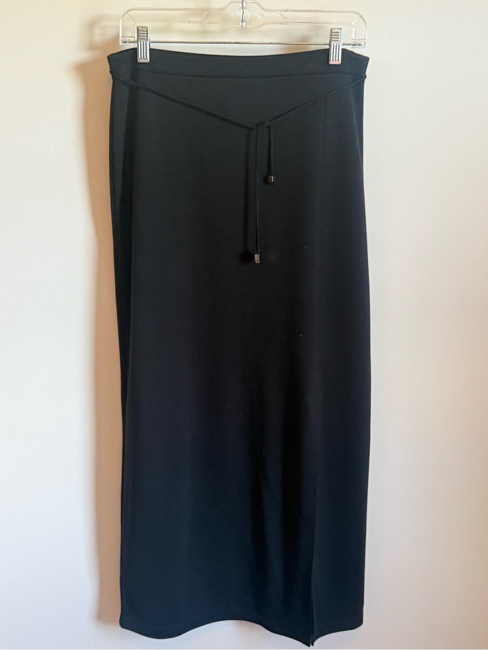 Emma James/Liz Claiborne Black Maxi Skirt with Front-Side Slit and Drawstring